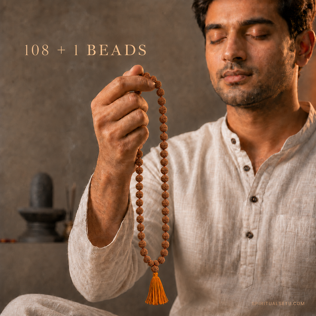 5 Mukhi Rudraksha Japa Mala – 108+1 Original Nepali Beads for Mantra Chanting, Meditation & Daily Wear