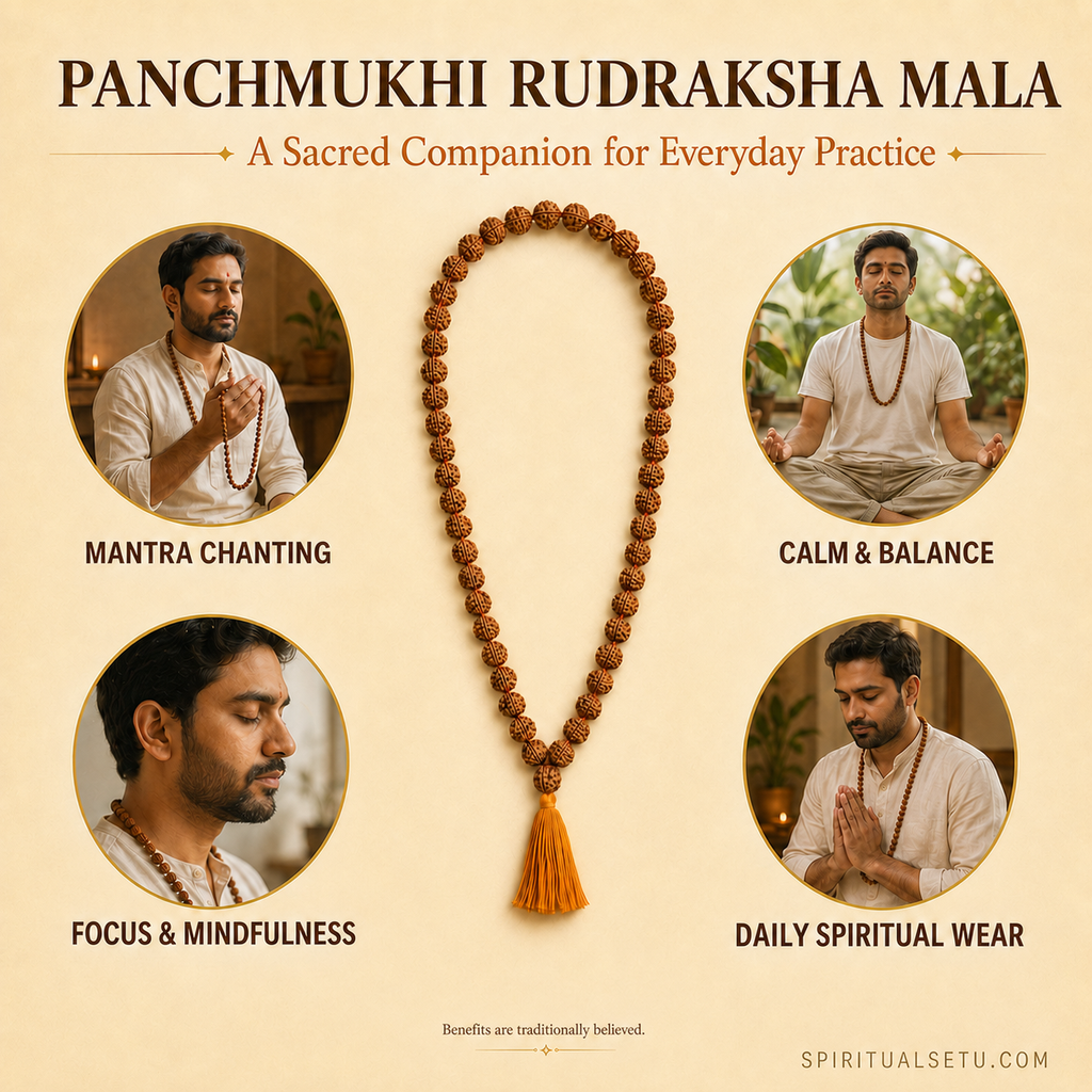 5 Mukhi Rudraksha Japa Mala – 108+1 Original Nepali Beads for Mantra Chanting, Meditation & Daily Wear