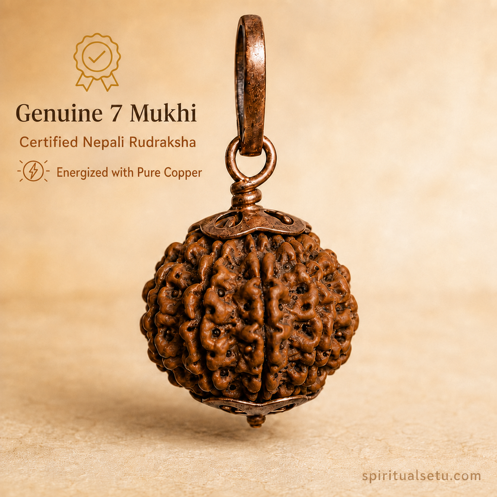 7-mukhi rudraksha Copper pendant | natural nepali certified rudraksha pure copper pendant