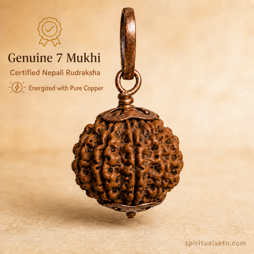 7-mukhi rudraksha Copper pendant | natural nepali certified rudraksha pure copper pendant