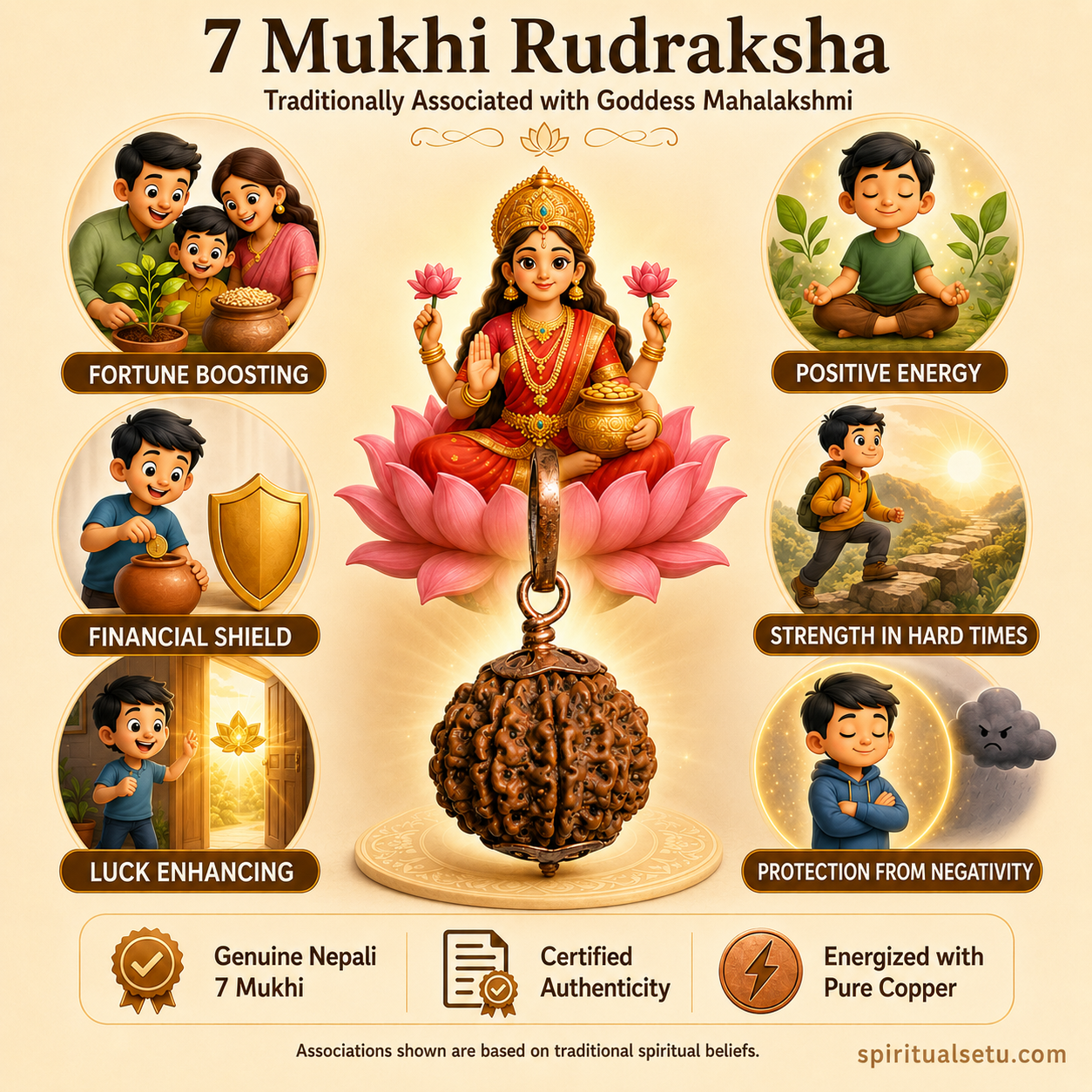 7-mukhi rudraksha Copper pendant | natural nepali certified rudraksha pure copper pendant