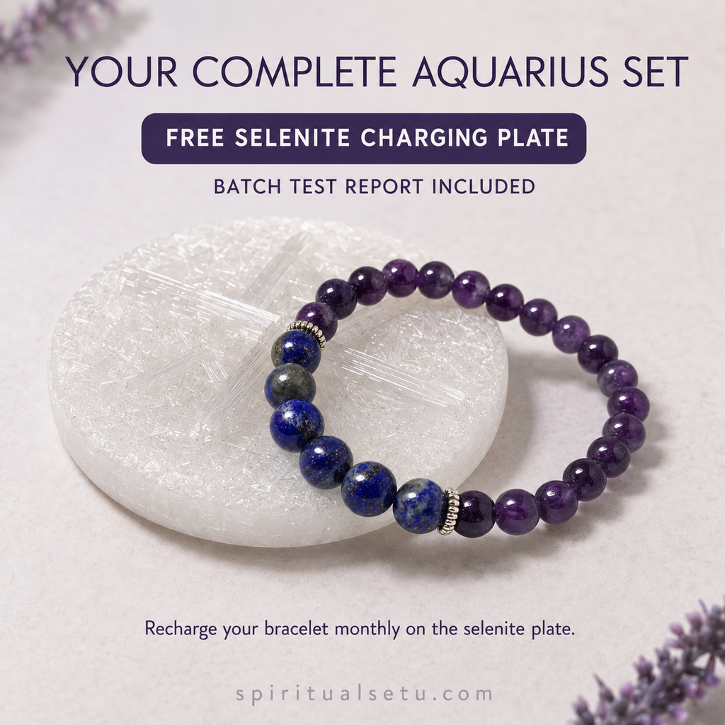 Aquarius zodiac bracelet | कुंभ राशि — Amethyst & Lapis Lazuli