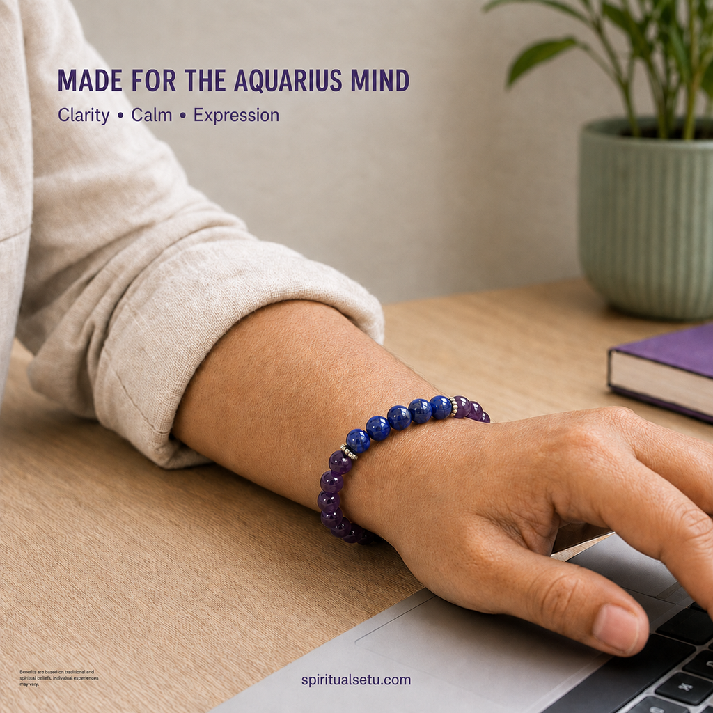 Aquarius zodiac bracelet | कुंभ राशि — Amethyst & Lapis Lazuli