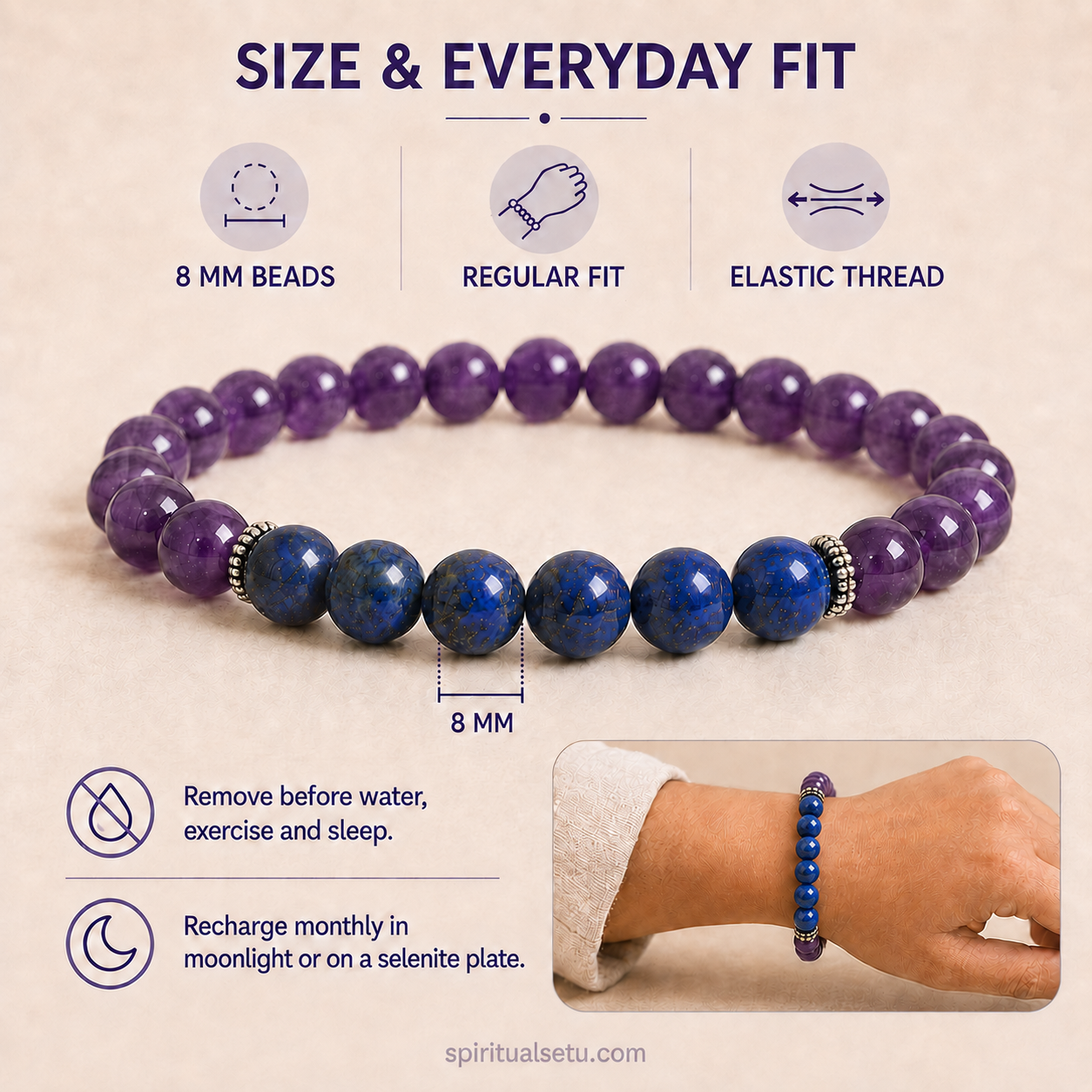 Aquarius zodiac bracelet | कुंभ राशि — Amethyst & Lapis Lazuli