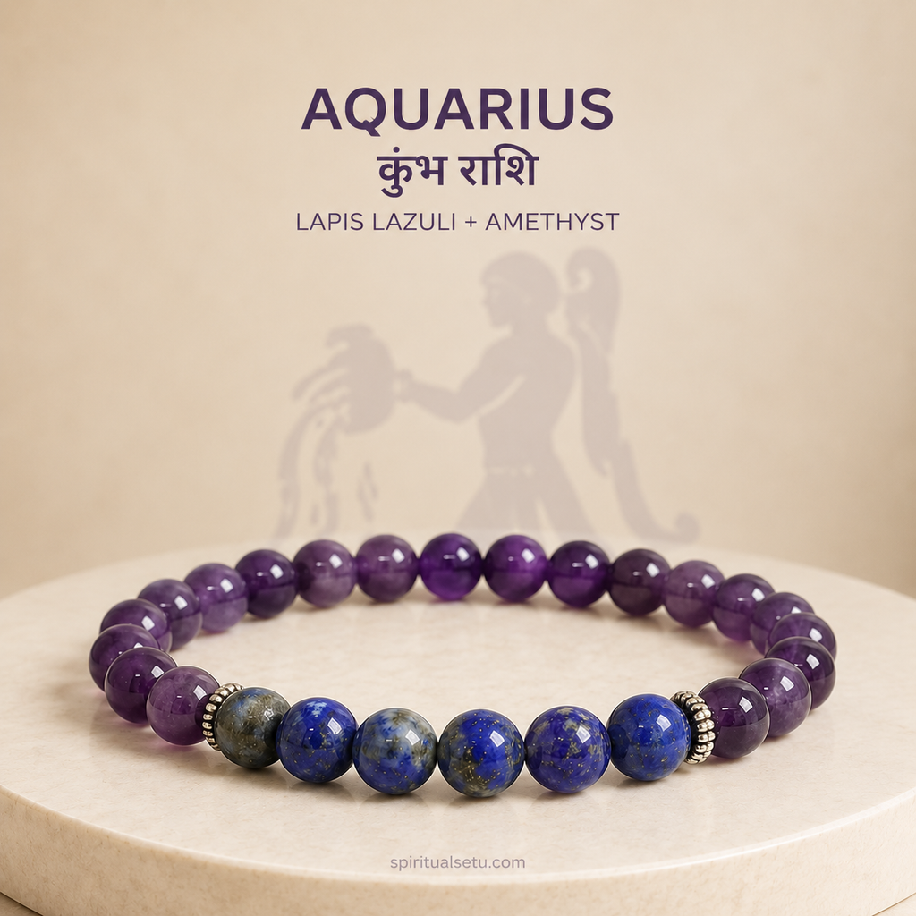 Aquarius zodiac bracelet | कुंभ राशि — Amethyst & Lapis Lazuli