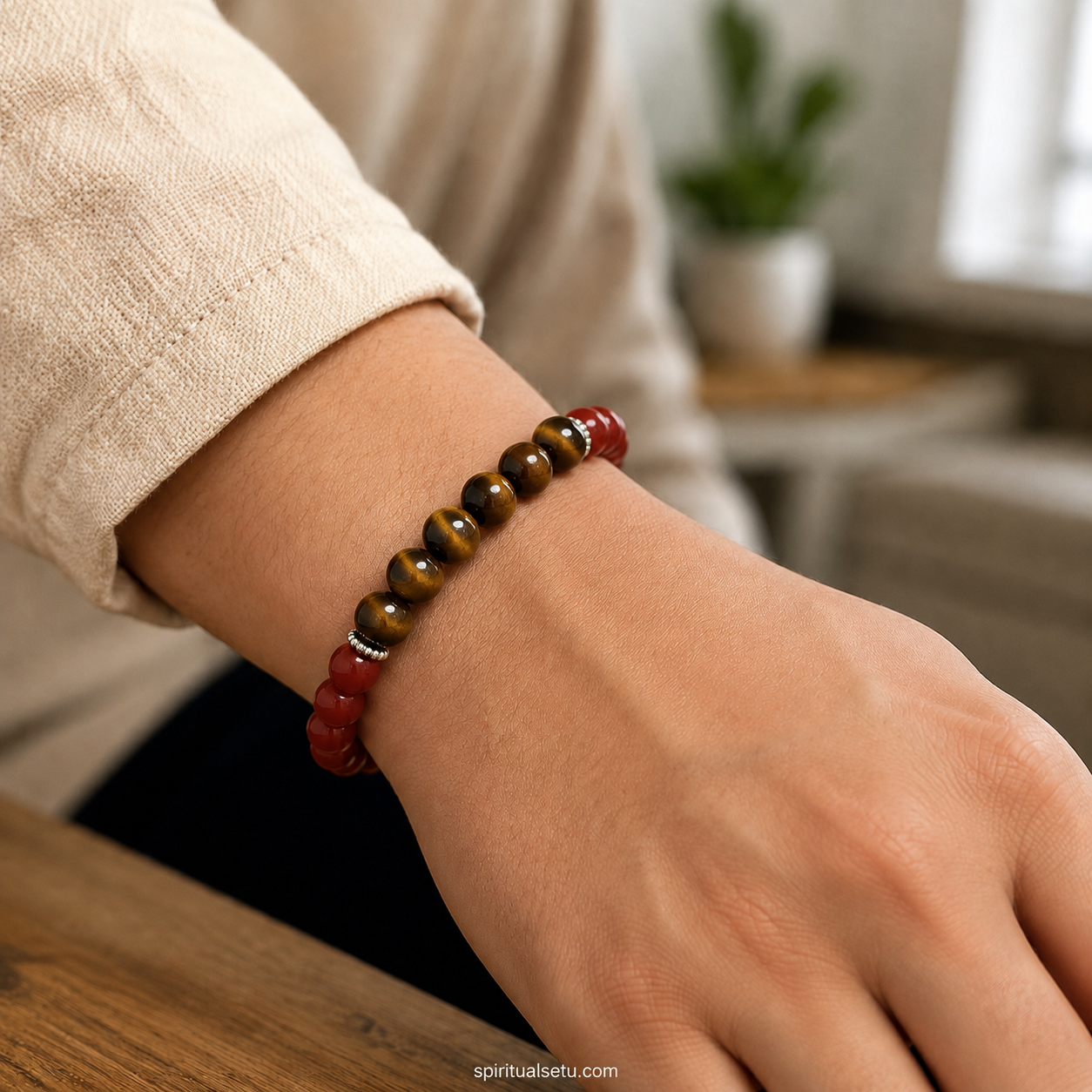 Aries zodiac bracelet | मेष राशि — Red Jasper & Tiger Eye