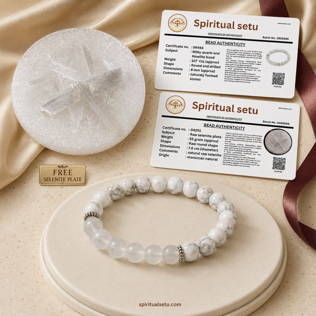 Cancer Zodiac Bracelet | कर्क राशि — Howlite & Milky Quartz