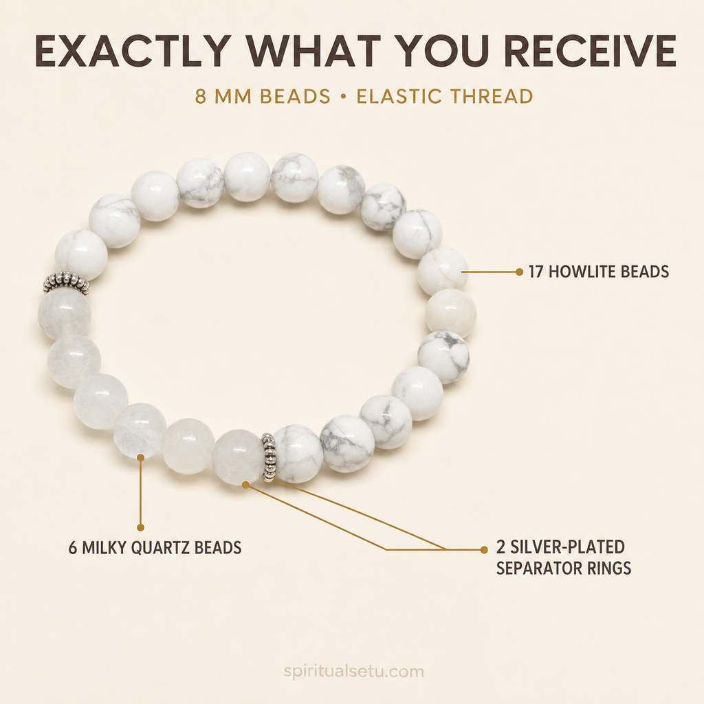 Cancer Zodiac Bracelet | कर्क राशि — Howlite & Milky Quartz
