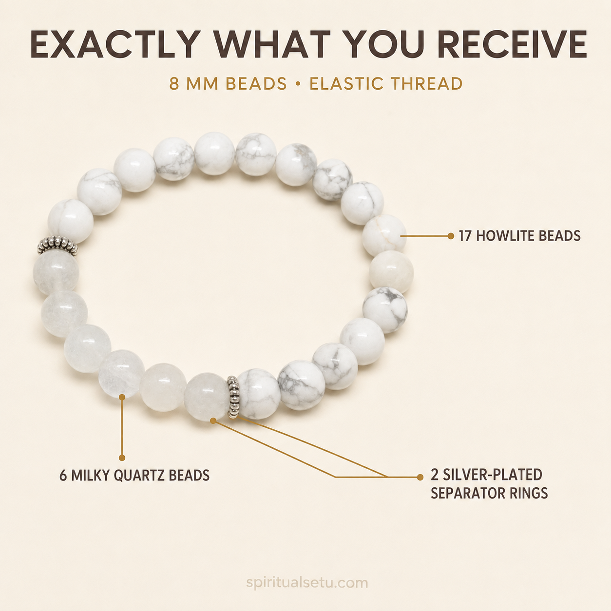 Cancer Zodiac Bracelet | कर्क राशि — Howlite & Milky Quartz