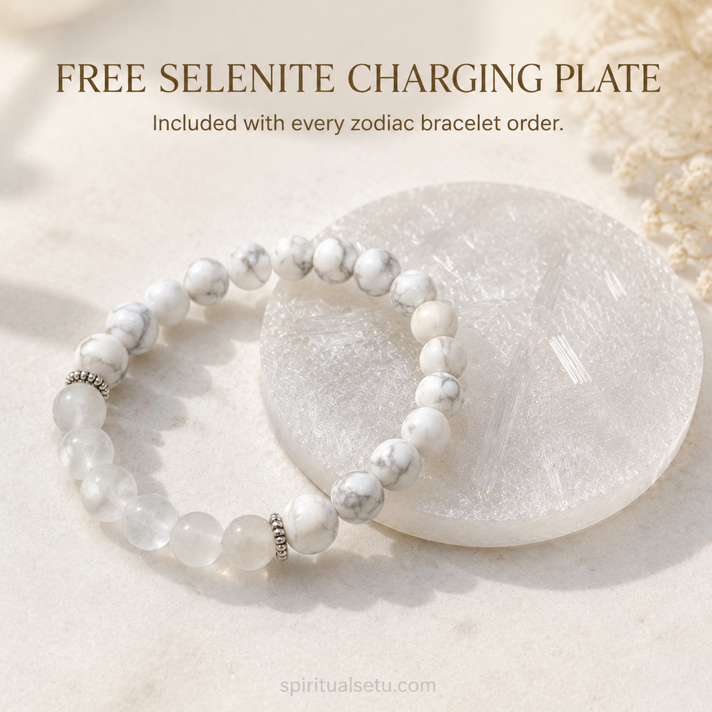 Cancer Zodiac Bracelet | कर्क राशि — Howlite & Milky Quartz