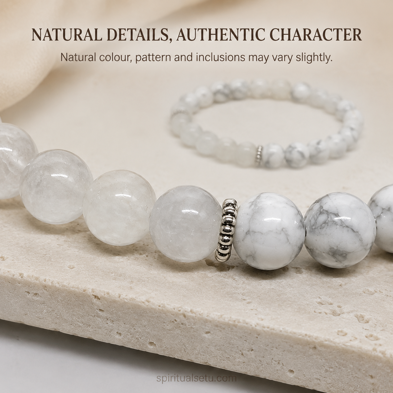 Cancer Zodiac Bracelet | कर्क राशि — Howlite & Milky Quartz
