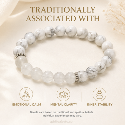 Cancer Zodiac Bracelet | कर्क राशि — Howlite & Milky Quartz