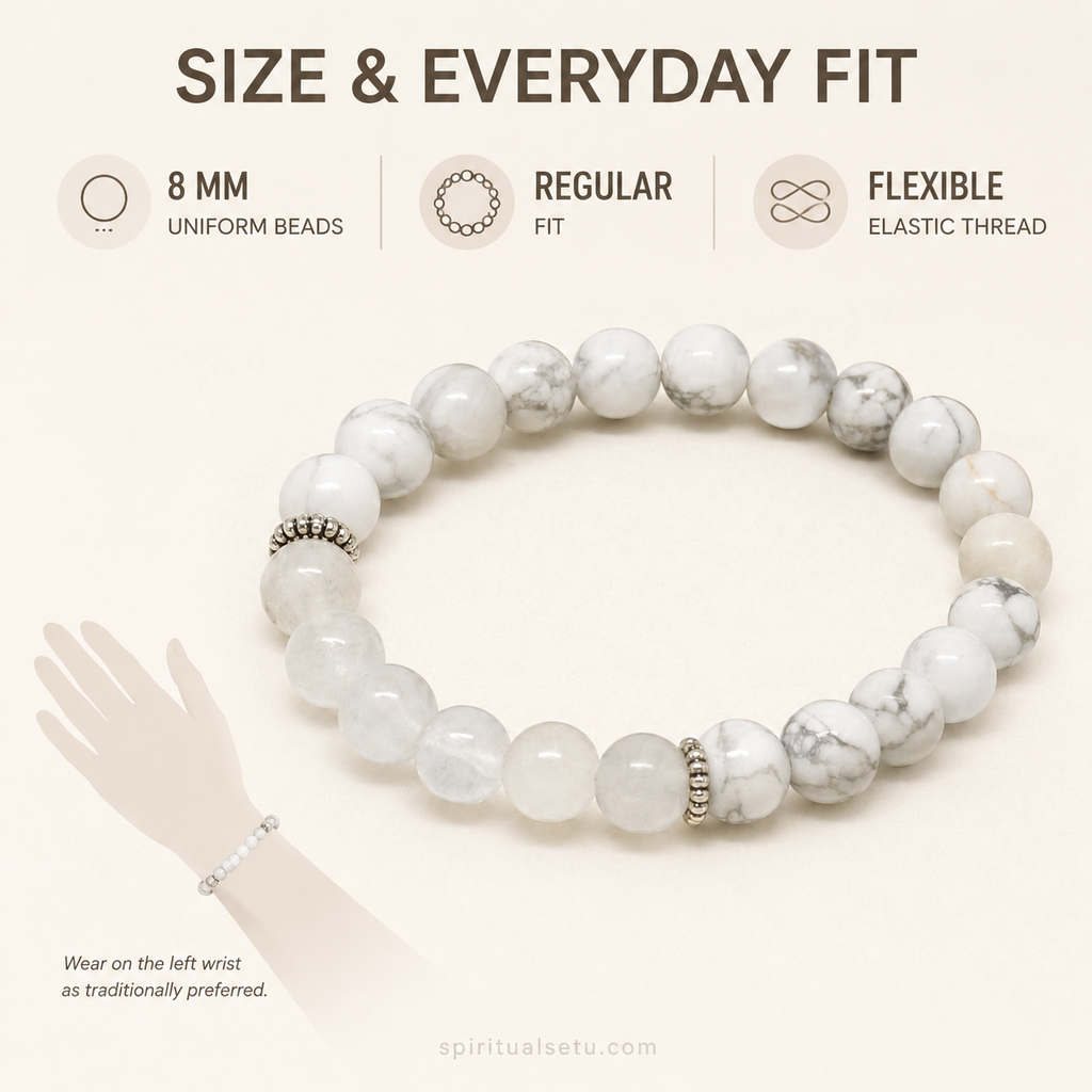 Cancer Zodiac Bracelet | कर्क राशि — Howlite & Milky Quartz