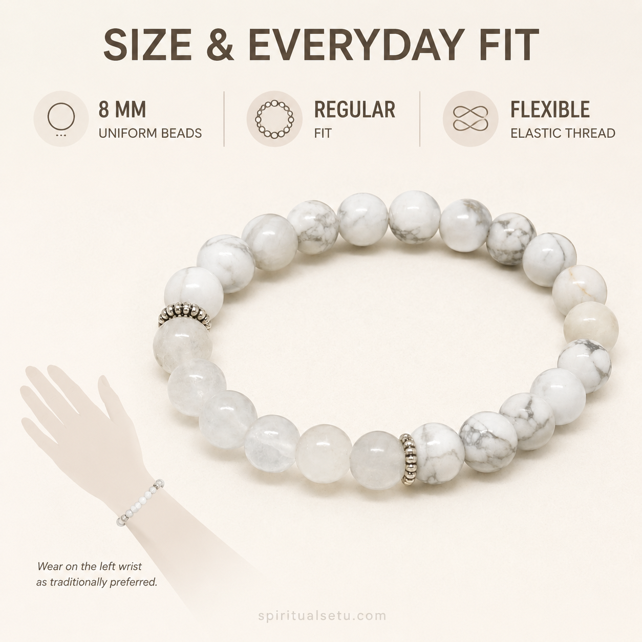 Cancer Zodiac Bracelet | कर्क राशि — Howlite & Milky Quartz