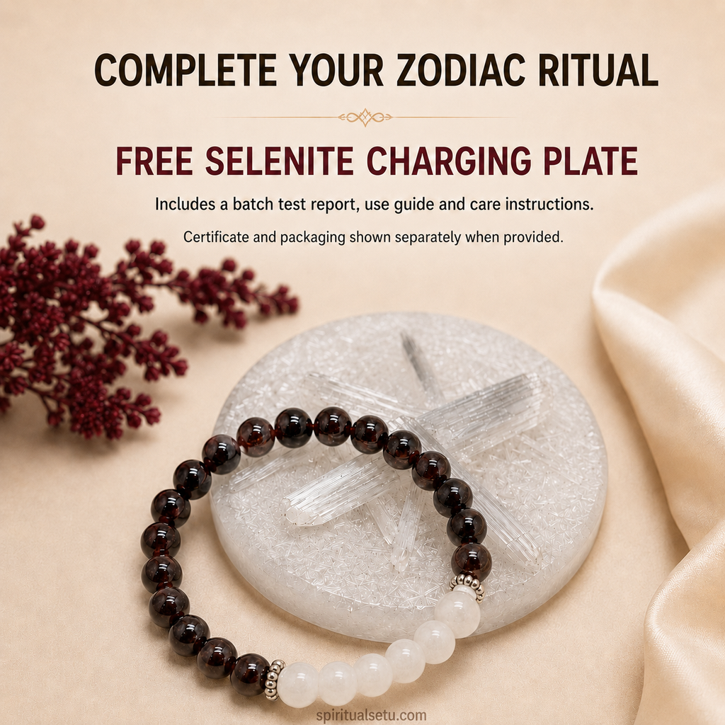 Capricorn Zodiac Bracelet | मकर राशि — Garnet & Milky Quartz