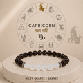 Capricorn Zodiac Bracelet | मकर राशि — Garnet & Milky Quartz