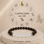 Capricorn Zodiac Bracelet | मकर राशि — Garnet & Milky Quartz