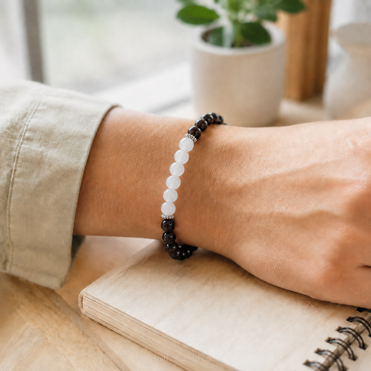 Capricorn Zodiac Bracelet | मकर राशि — Garnet & Milky Quartz
