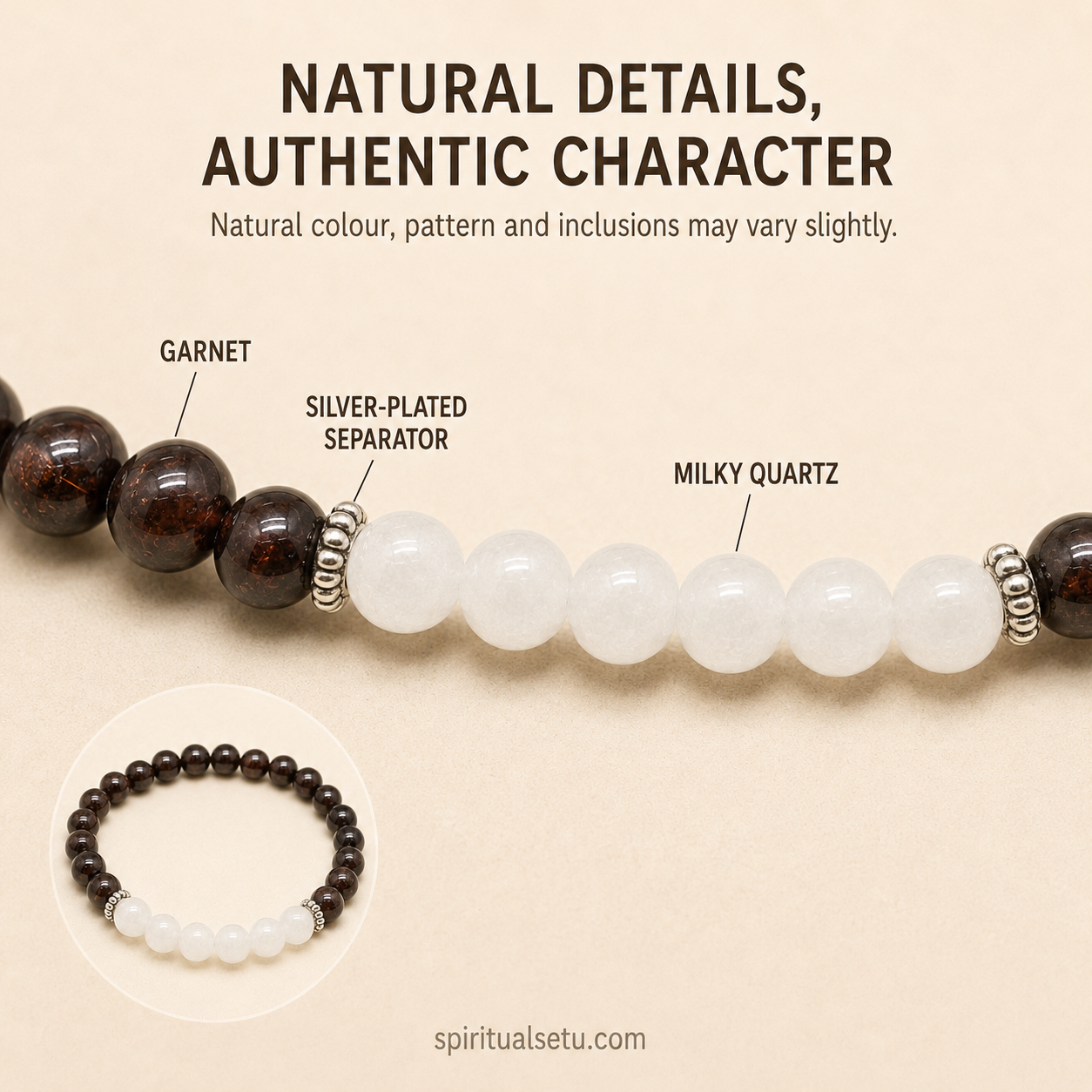 Capricorn Zodiac Bracelet | मकर राशि — Garnet & Milky Quartz