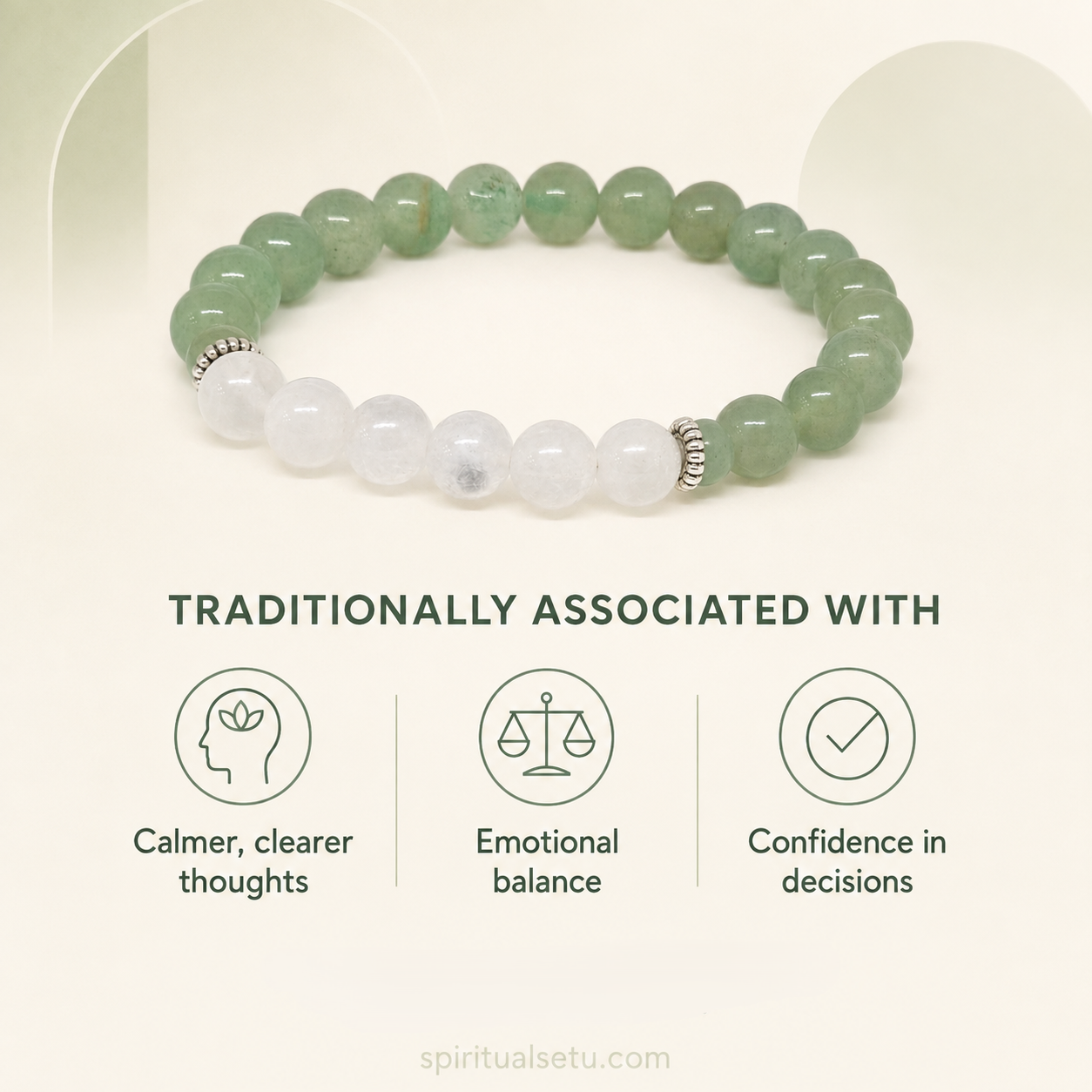 Gemini zodiac bracelet | मिथुन राशि — Green Aventurine & Milky Quartz