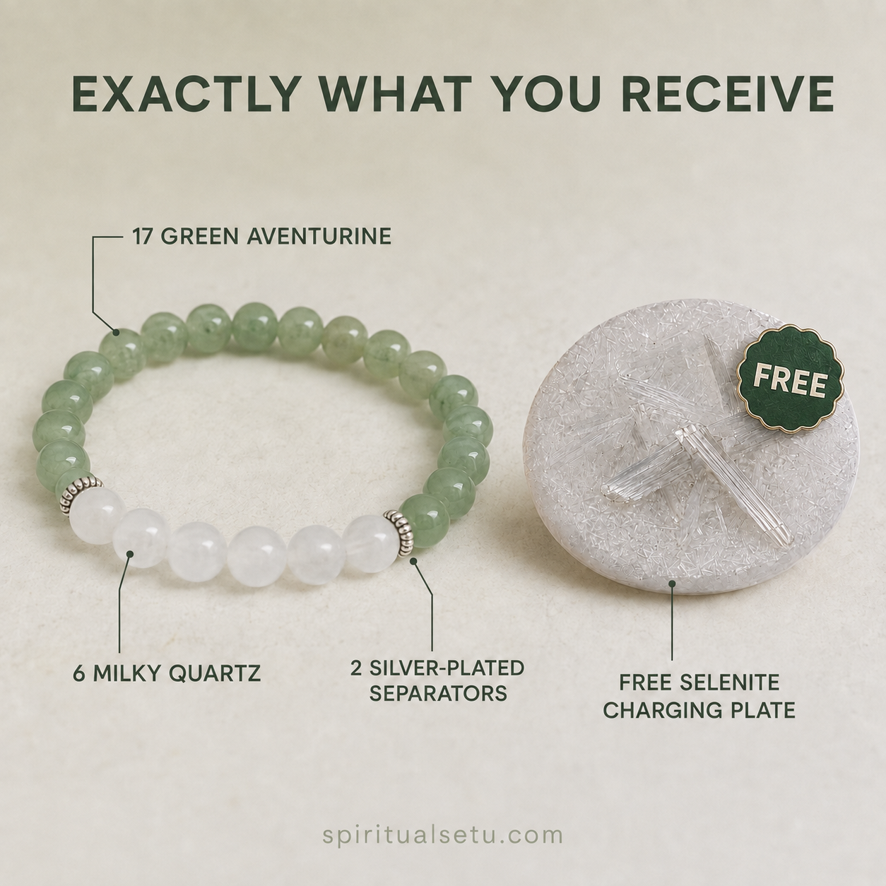 Gemini zodiac bracelet | मिथुन राशि — Green Aventurine & Milky Quartz