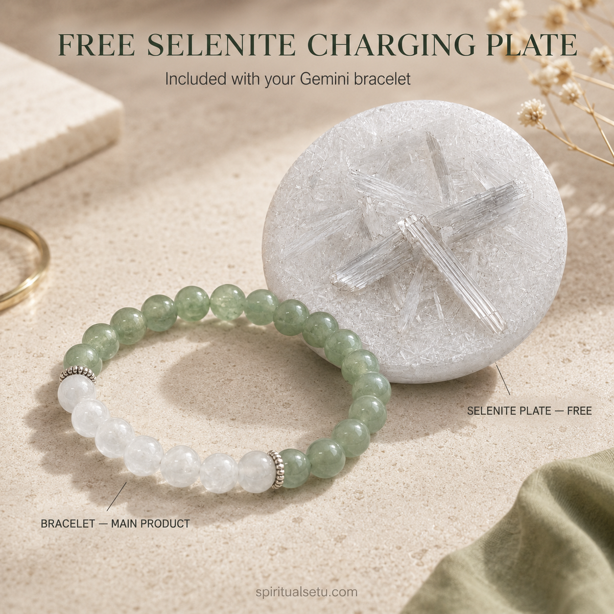 Gemini zodiac bracelet | मिथुन राशि — Green Aventurine & Milky Quartz