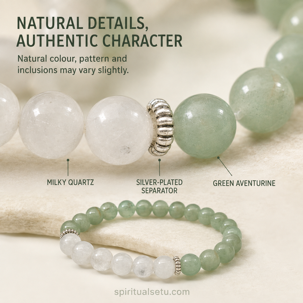 Gemini zodiac bracelet | मिथुन राशि — Green Aventurine & Milky Quartz