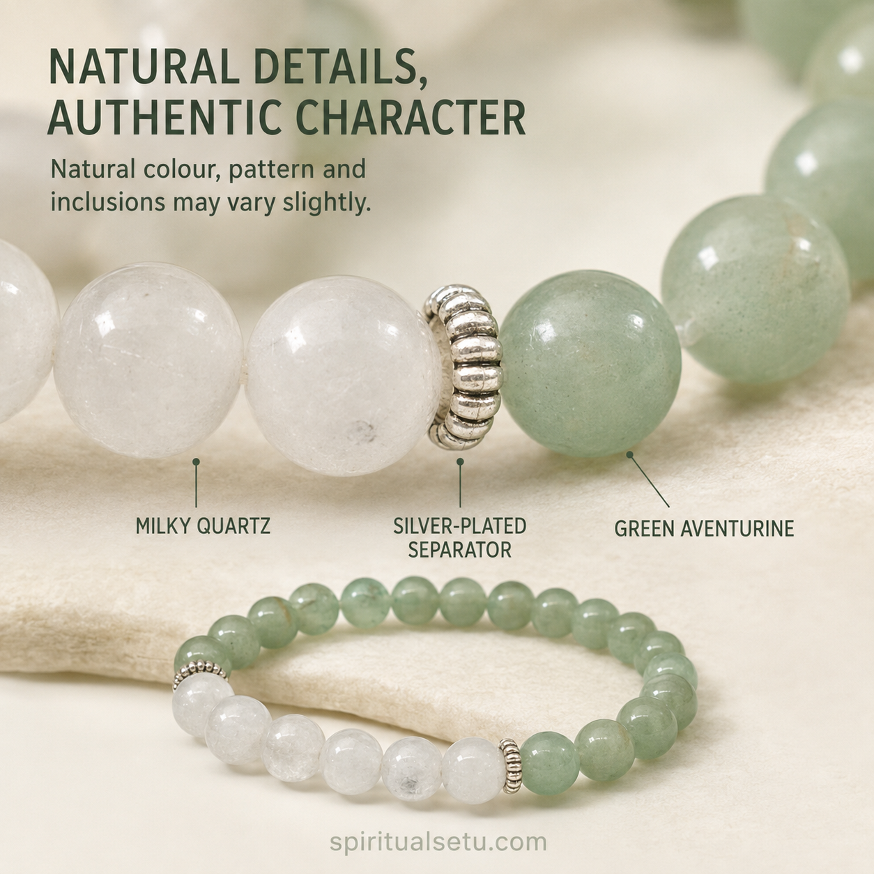 Gemini zodiac bracelet | मिथुन राशि — Green Aventurine & Milky Quartz