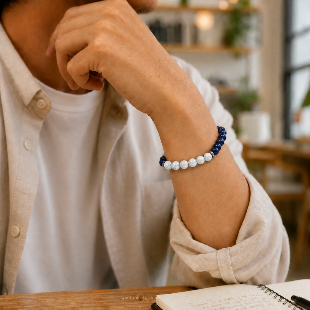 Libra zodiac bracelet | तुला राशि — Lapis Lazuli & Howlite