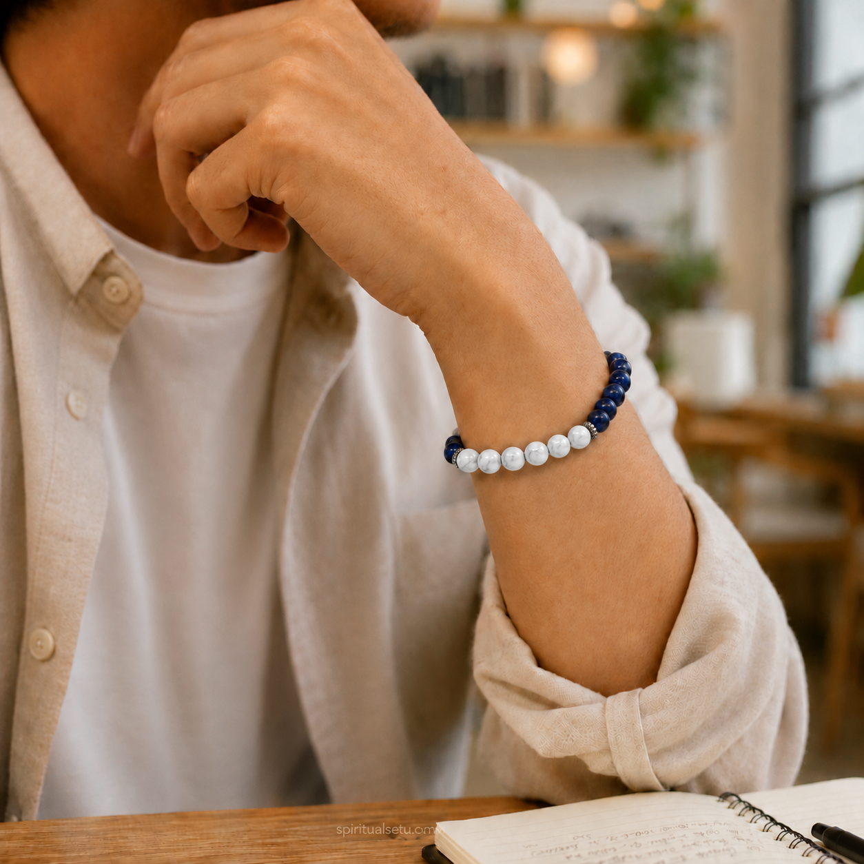 Libra zodiac bracelet | तुला राशि — Lapis Lazuli & Howlite