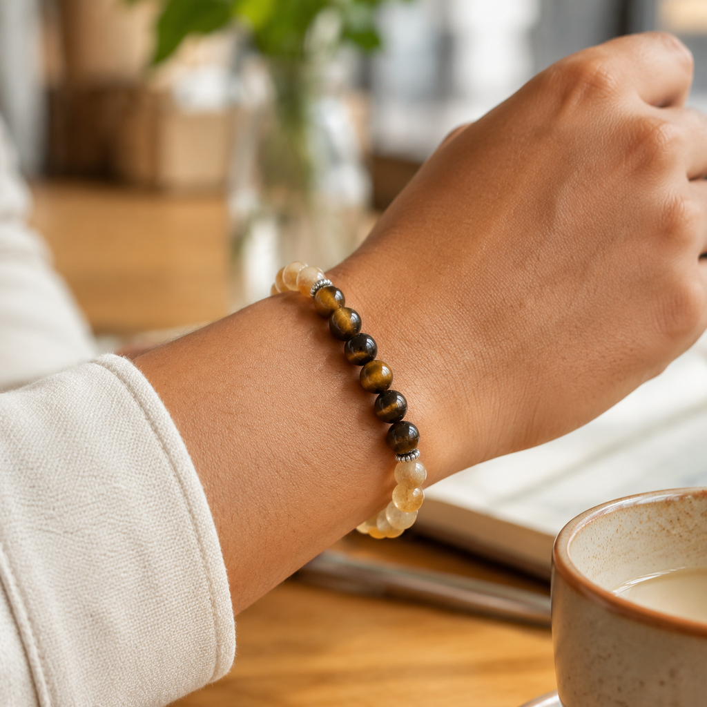Pisces Zodiac Bracelet | मीन राशि — Tiger Eye + Citrine