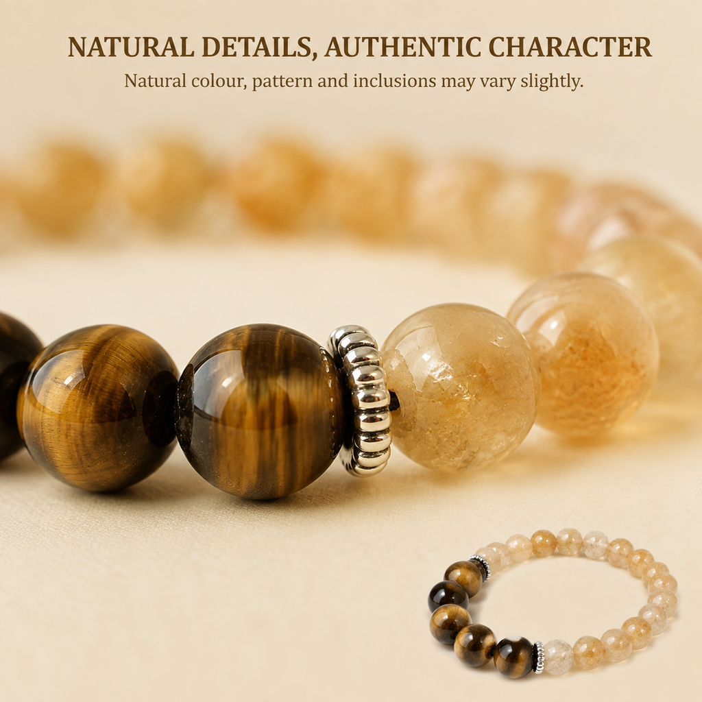 Pisces Zodiac Bracelet | मीन राशि — Tiger Eye + Citrine