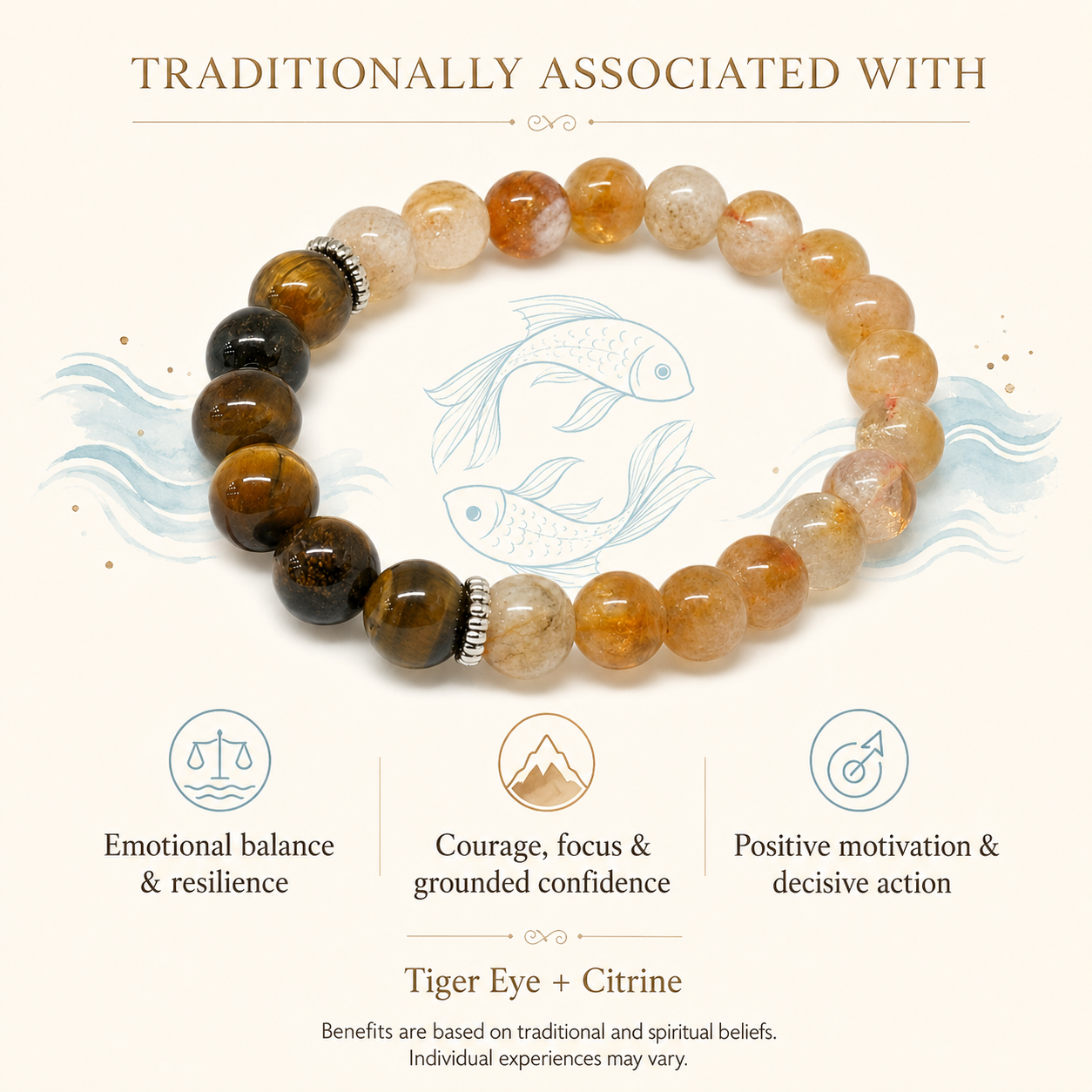 Pisces Zodiac Bracelet | मीन राशि — Tiger Eye + Citrine