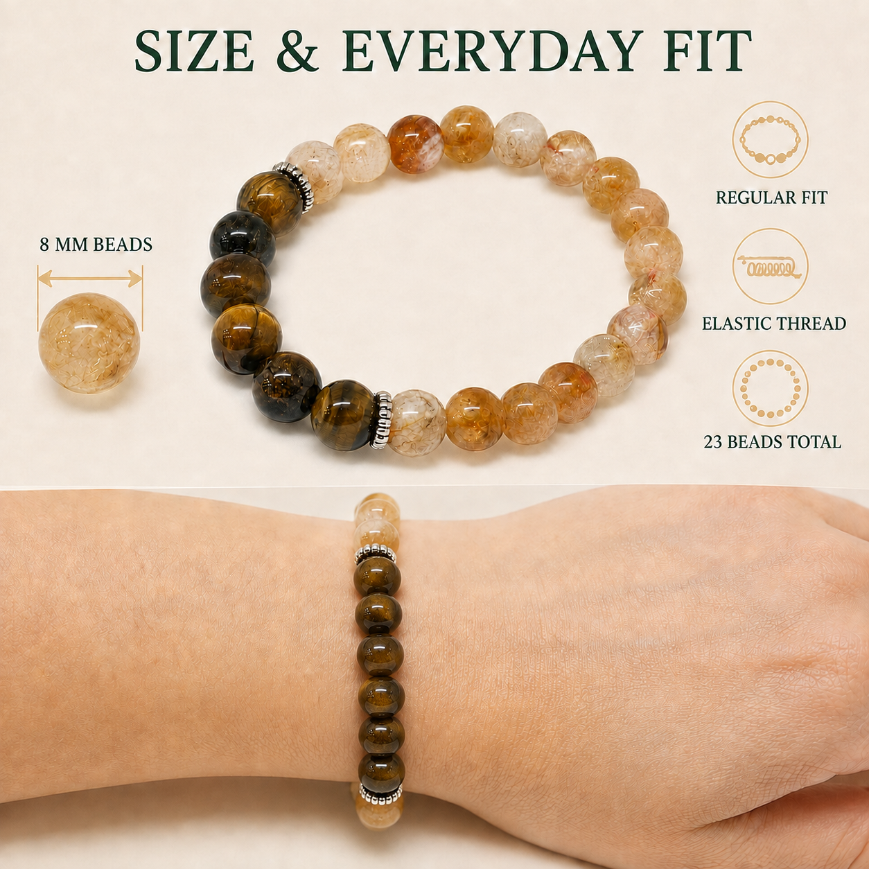 Pisces Zodiac Bracelet | मीन राशि — Tiger Eye + Citrine