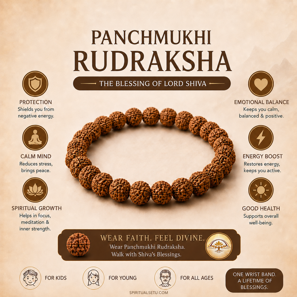 5 Mukhi Rudraksha Bracelet – Original Nepali Panchmukhi Rudraksha Band for Protection, Calm & Good Health