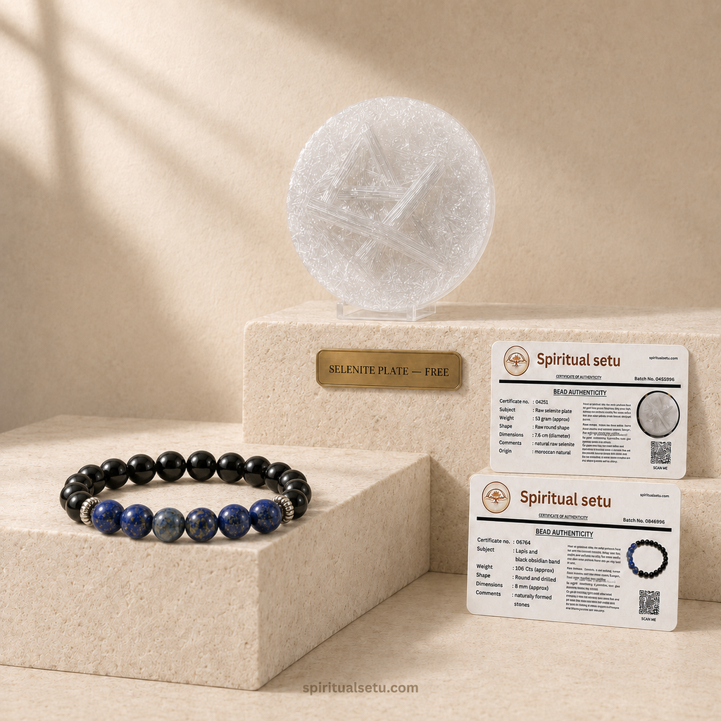 Sagittarius Zodiac Bracelet | धनु राशि — Black Obsidian & Lapis Lazuli