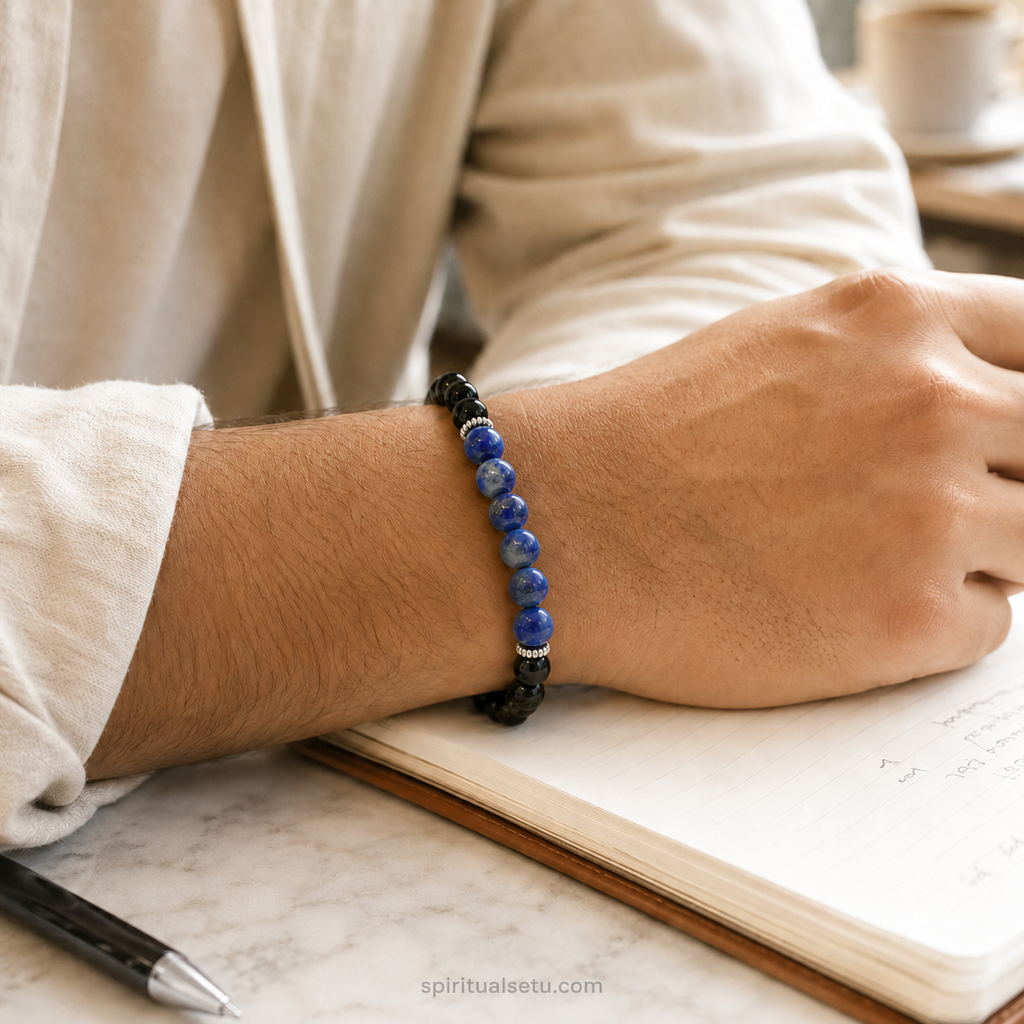 Sagittarius Zodiac Bracelet | धनु राशि — Black Obsidian & Lapis Lazuli