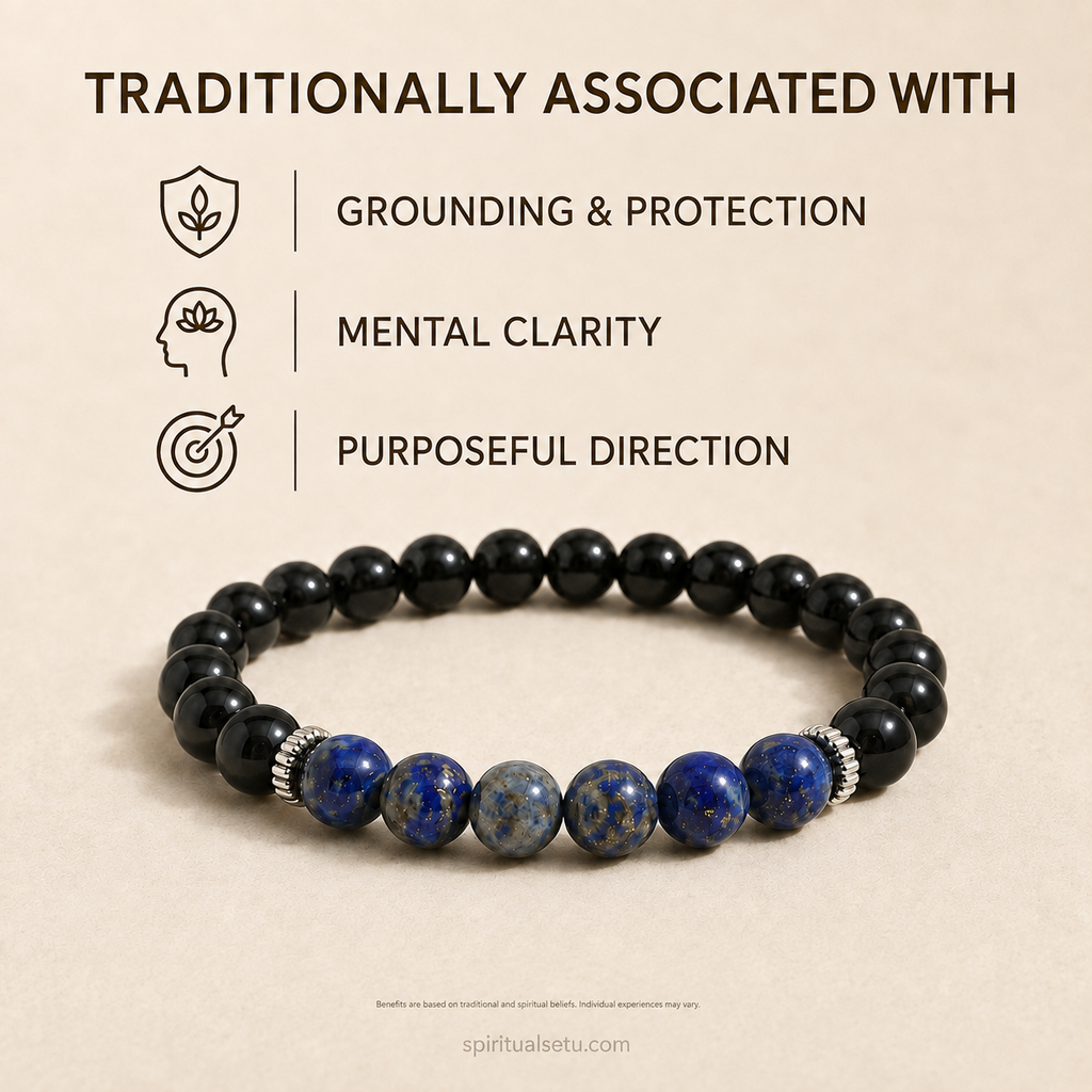 Sagittarius Zodiac Bracelet | धनु राशि — Black Obsidian & Lapis Lazuli