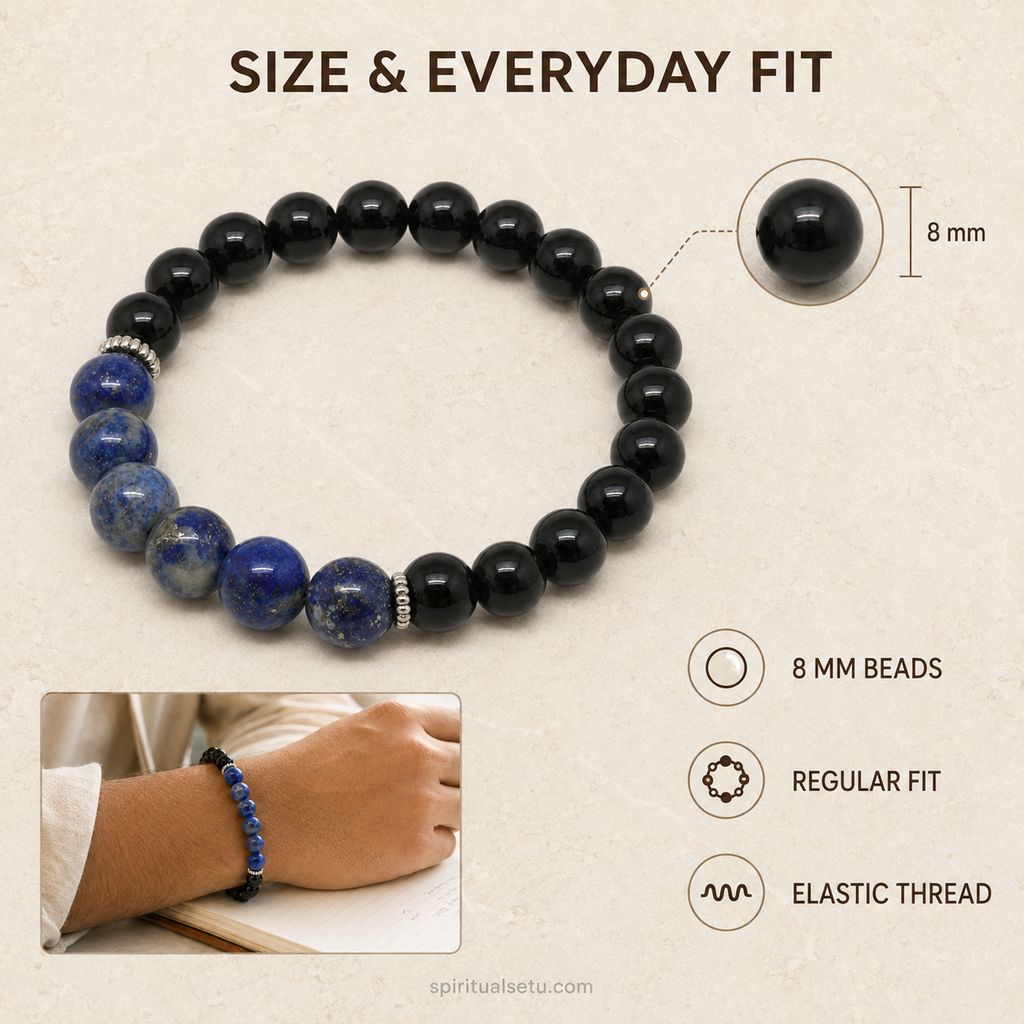 Sagittarius Zodiac Bracelet | धनु राशि — Black Obsidian & Lapis Lazuli