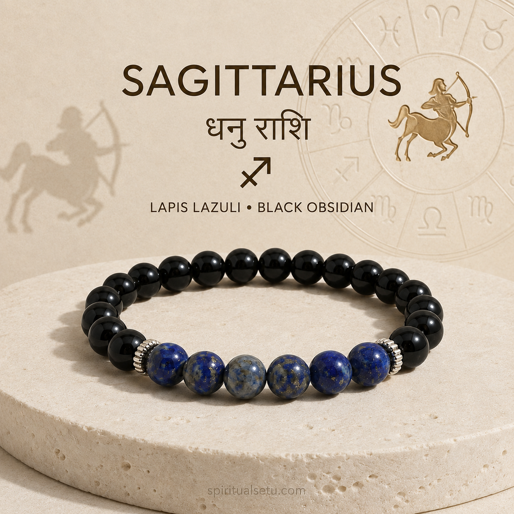 Sagittarius Zodiac Bracelet | धनु राशि — Black Obsidian & Lapis Lazuli