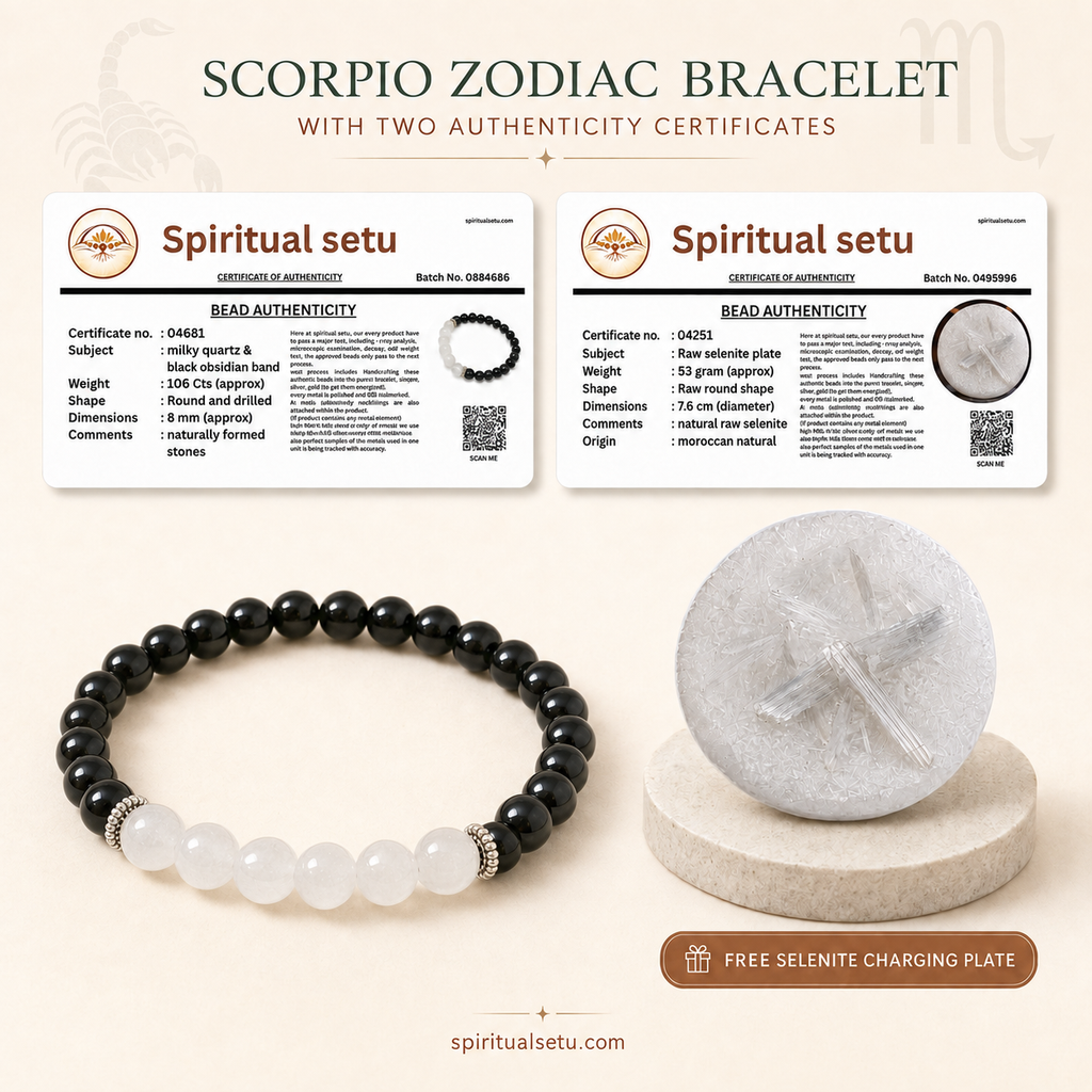 Scorpio Zodiac Bracelet | वृश्चिक राशि — Black Obsidian & Milky Quartz