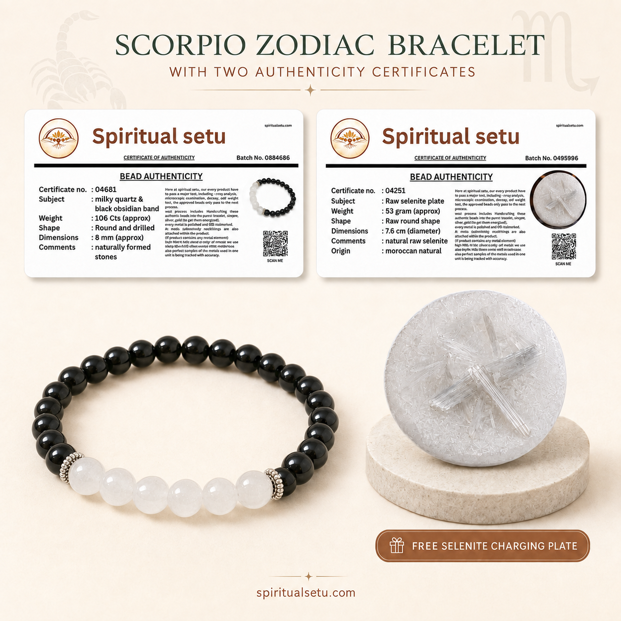 Scorpio Zodiac Bracelet | वृश्चिक राशि — Black Obsidian & Milky Quartz