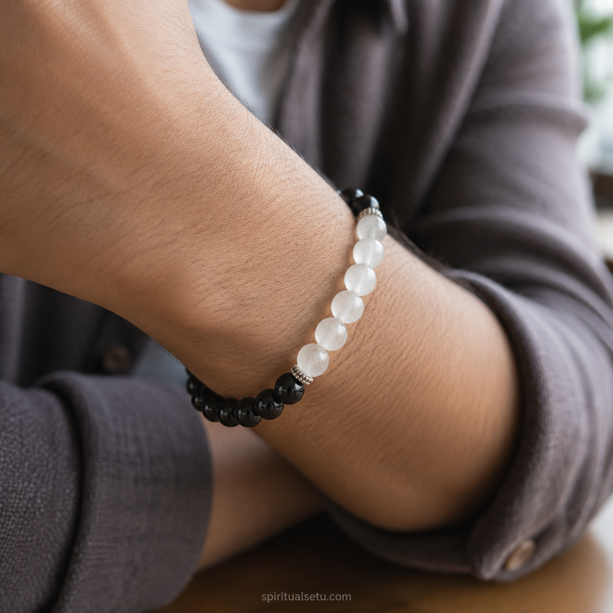 Scorpio Zodiac Bracelet | वृश्चिक राशि — Black Obsidian & Milky Quartz