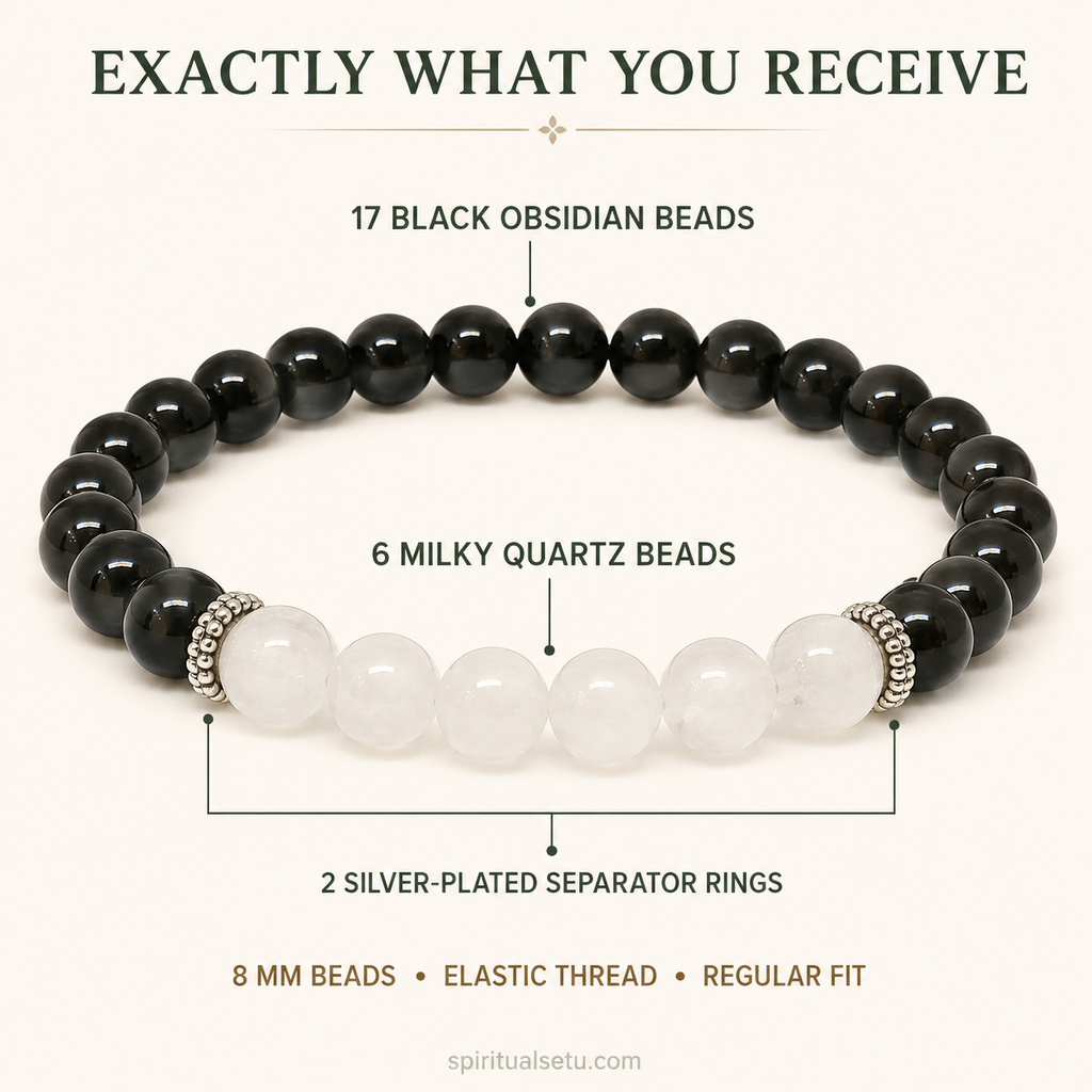 Scorpio Zodiac Bracelet | वृश्चिक राशि — Black Obsidian & Milky Quartz