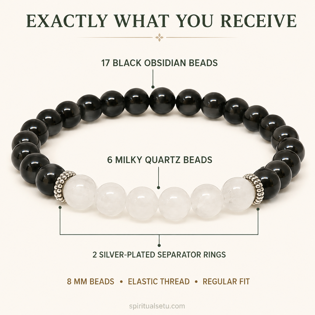Scorpio Zodiac Bracelet | वृश्चिक राशि — Black Obsidian & Milky Quartz