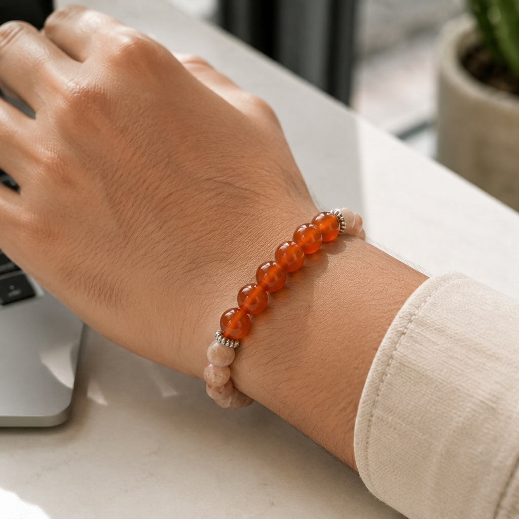 Taurus Zodiac Bracelet | वृषभ राशि — Carnelian + Sunstone