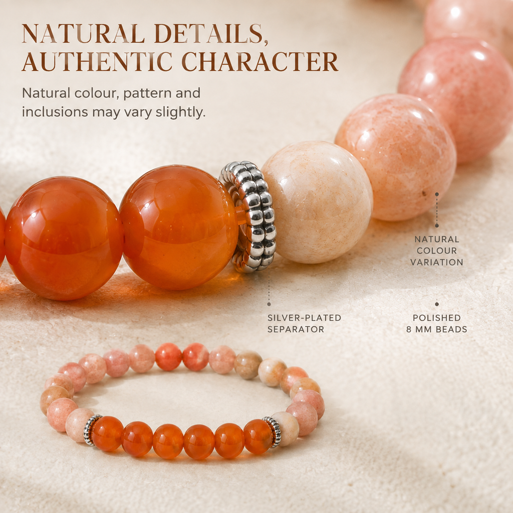 Taurus Zodiac Bracelet | वृषभ राशि — Carnelian + Sunstone