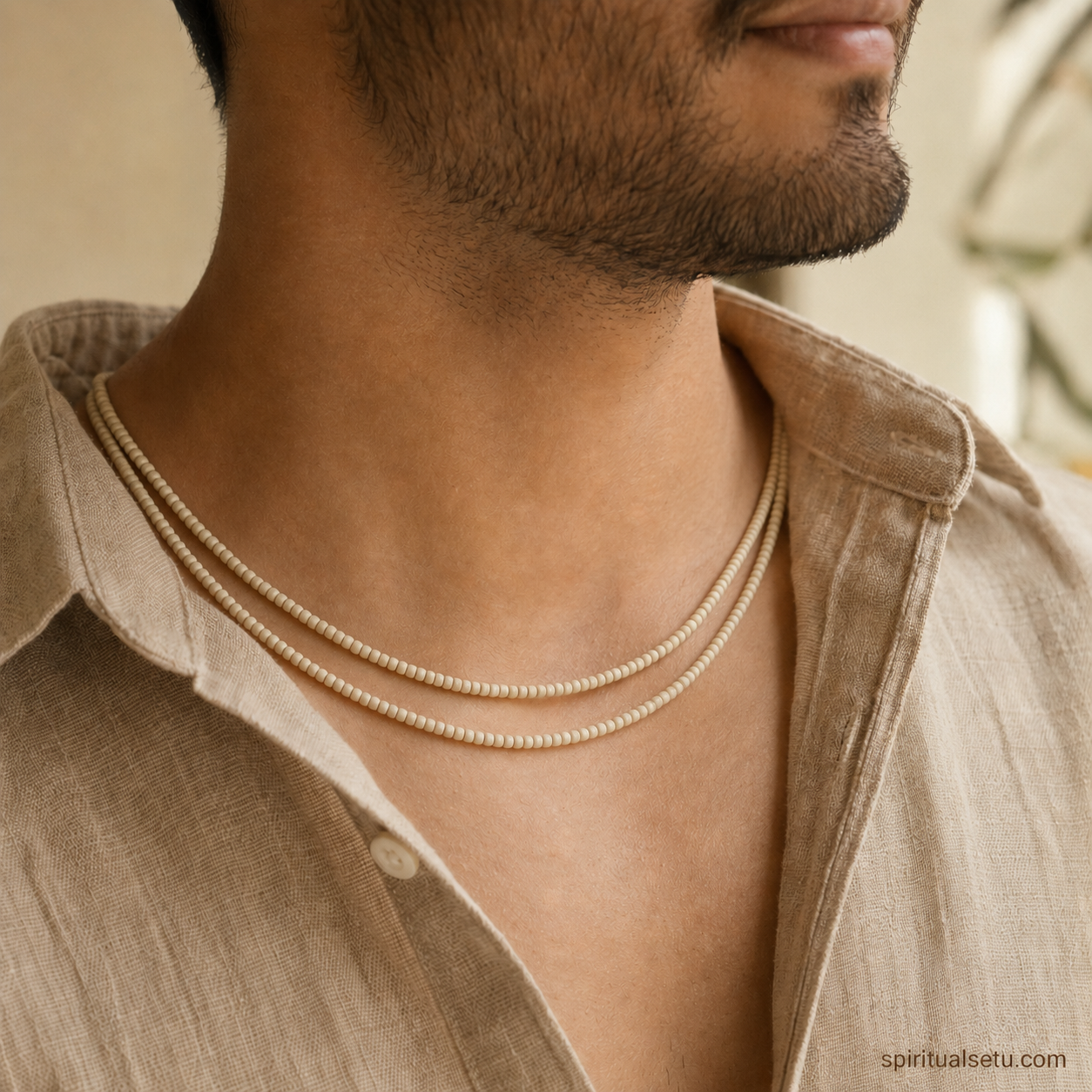 Tulsi Kanthi Mala - double layered Natural Tulsi Wood Beaded Necklace