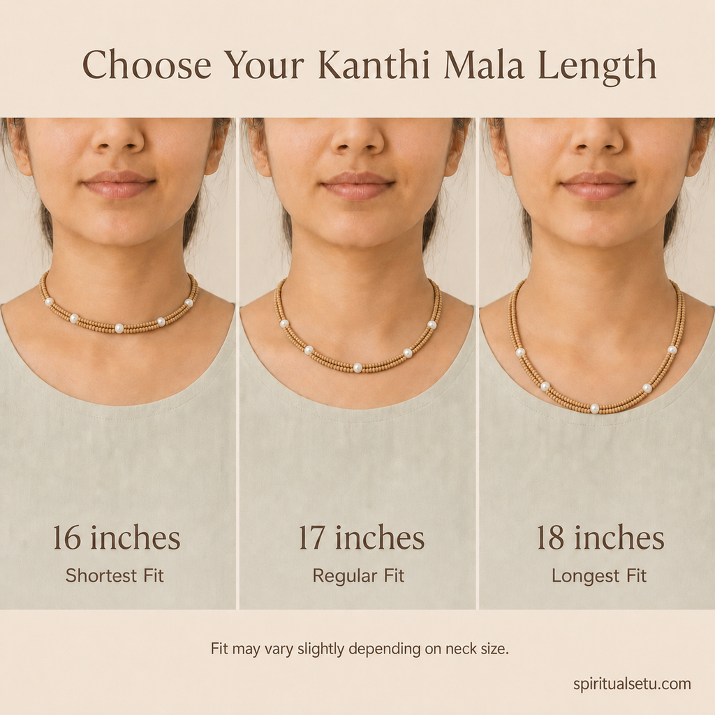 Tulsi Pearl Kanthi Mala — Double Layer Natural Tulsi Wood Beads with Chandra Moti (6 Pearls)