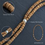 Tulsi Pearl Kanthi Mala — Double Layer Natural Tulsi Wood Beads with Chandra Moti (6 Pearls)